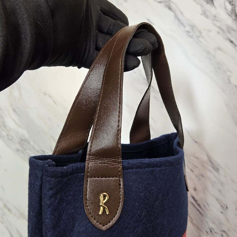 Roberta di Camerino Blue Wool Felt Tote Bag Faux Leather Handles Small - Picture 6 of 8